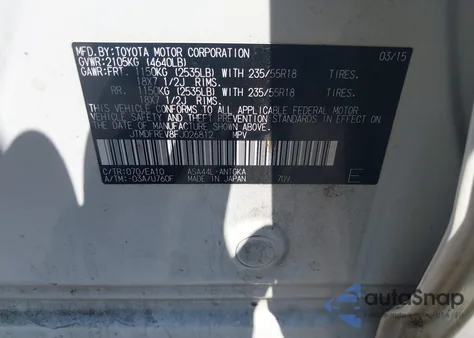 2015 Toyota Rav4 Limited from USA, damaged, VIN JTMDFREV8FJ026812